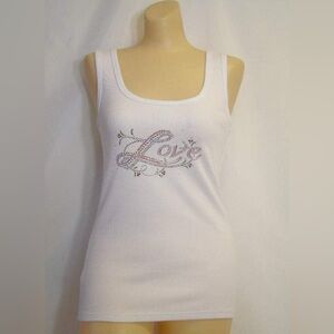 NWT fitted white tank top shirt Swarovski Crystal Love
